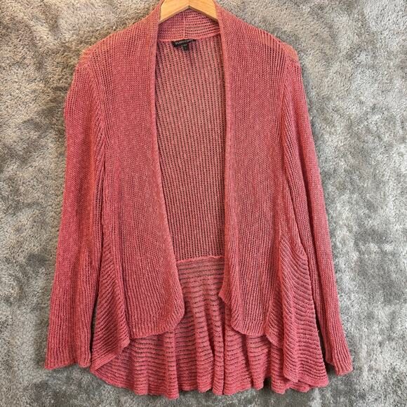 Eileen Fisher Airy Linen Grain Rib Knit Open Peplum Cardigan Sweater L Pink - Picture 1 of 8